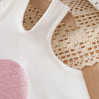 Girls White Heart Print Sleeveless Top With Ruffled Tulle Skirt Sets Sets