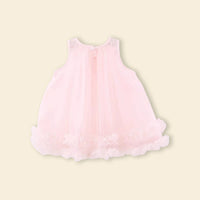 Girls Light Pink Flower Applique Tulle Overlay Sleeveless A-line Dress Casual Dresses
