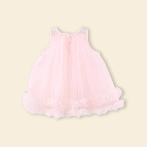 Girls Light Pink Flower Applique Tulle Overlay Sleeveless A-line Dress Casual Dresses