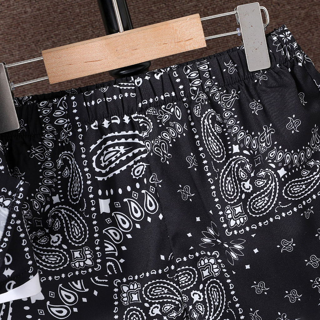 Boys Black Paisley Print Short Sleeve Shirt With Shorts Set 2 pc. Sets