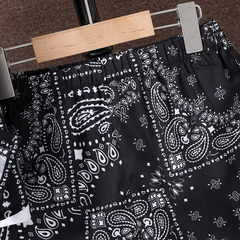 Boys Black Paisley Print Short Sleeve Shirt With Shorts Set 2 pc. Sets