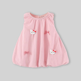 Girls Pink Cat Applique Sleeveless A-Line Dress Casual Dresses