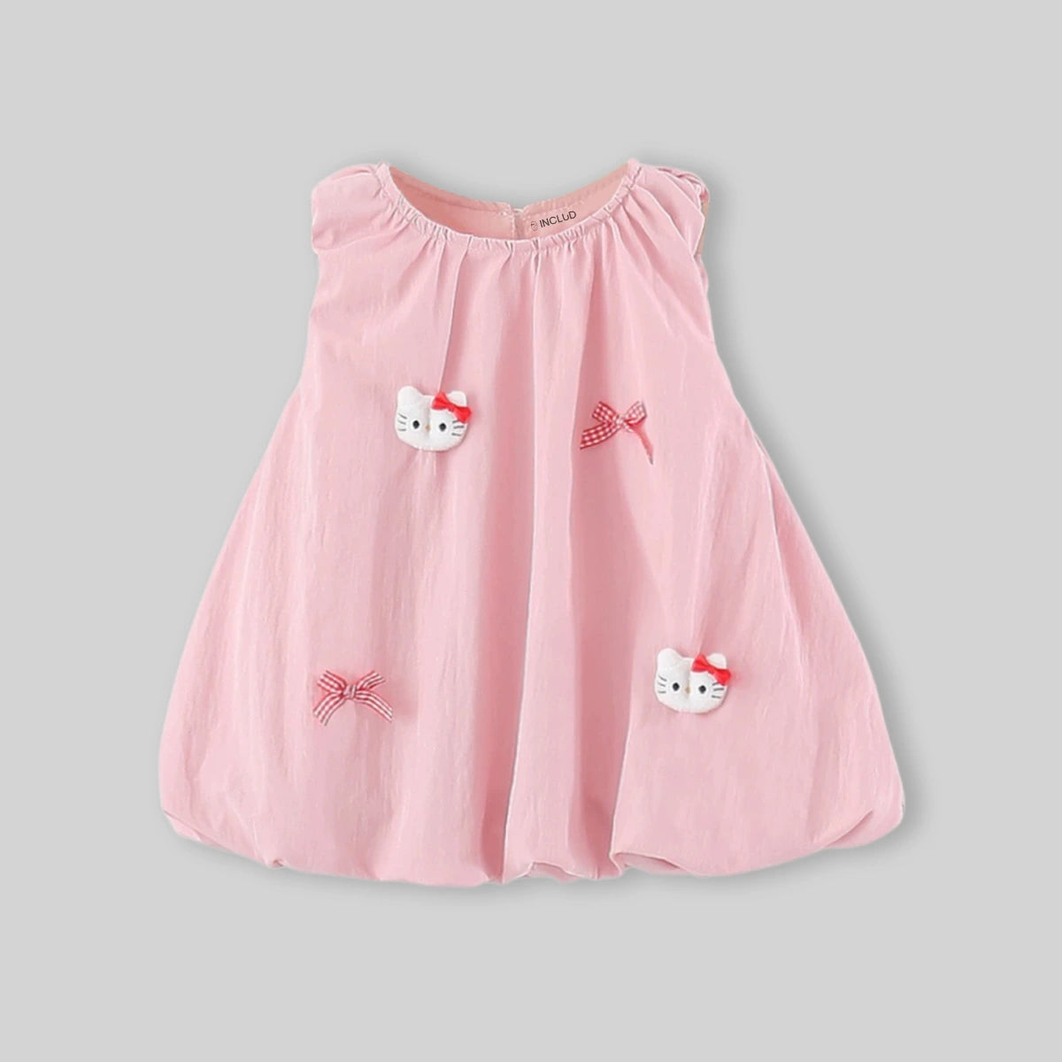 Girls Pink Cat Applique Sleeveless A-Line Dress Casual Dresses