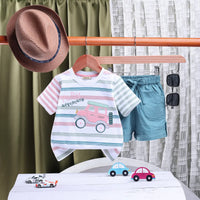 Boys Multicolor Stripes Embroidered T-Shirt With Shorts Sets Sets Multicolor 9-12 M
