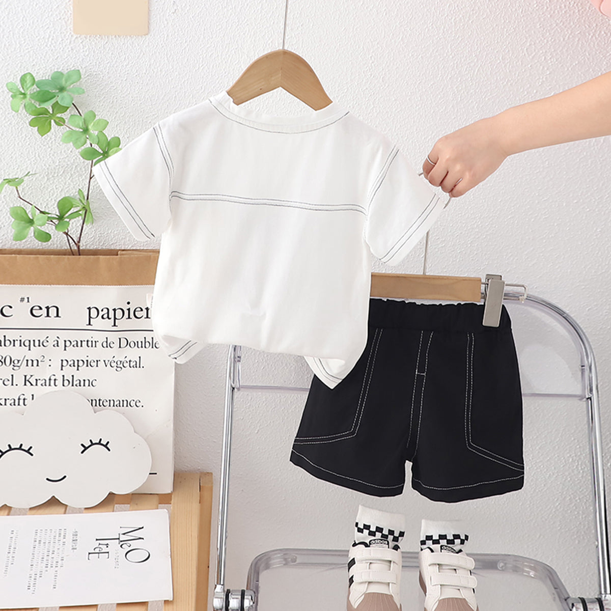 Boys White Short sleeves Alphabet Printed T-Shirt With Shorts Set 2 pc. Sets