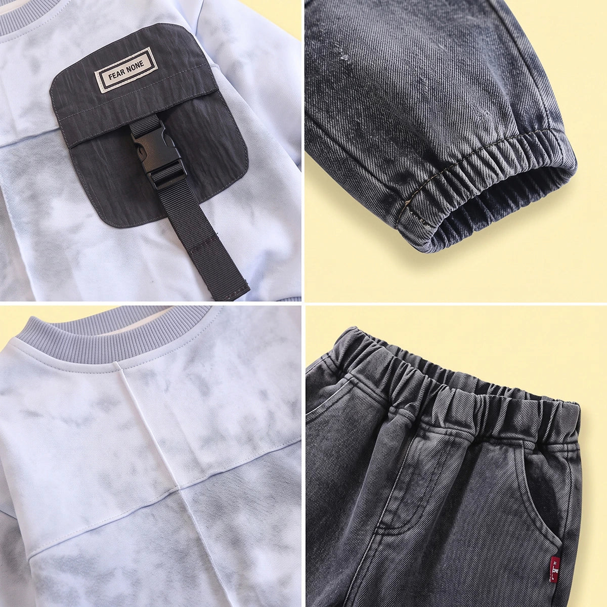 Boys Light Blue Tie & Dye Sweatshirt & Denim Cargo Pants Sets Sets