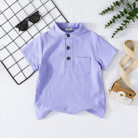 Boys Purple Short Sleeves Mandarin Collared T-Shirt Tshirts
