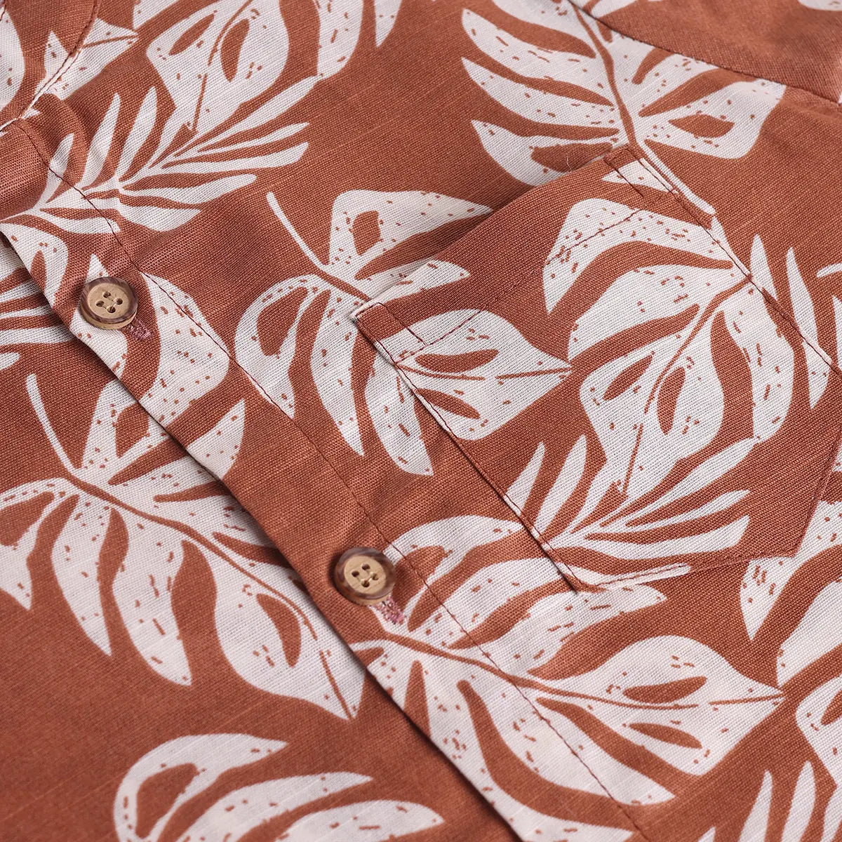 Boys Khaki Leaf Printed Short Sleeve Shirt With Elasticated Shorts Sets 2 pc. Sets