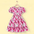 Girls Pink Floral Print Puff Sleeve Fit & Flare Dress Casual Dresses Pink 3-4 Y