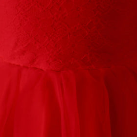 Girls Red Long Sleeves Fit & Flare Party Dress With Lace & Tulle Overlay Party Dresses