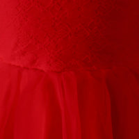 Girls Red Long Sleeves Fit & Flare Party Dress With Lace & Tulle Overlay Party Dresses