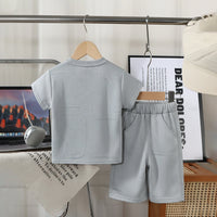 Boys Grey Embossed Print Short Sleeve T-Shirt With Shorts Sets 2 pc. Sets