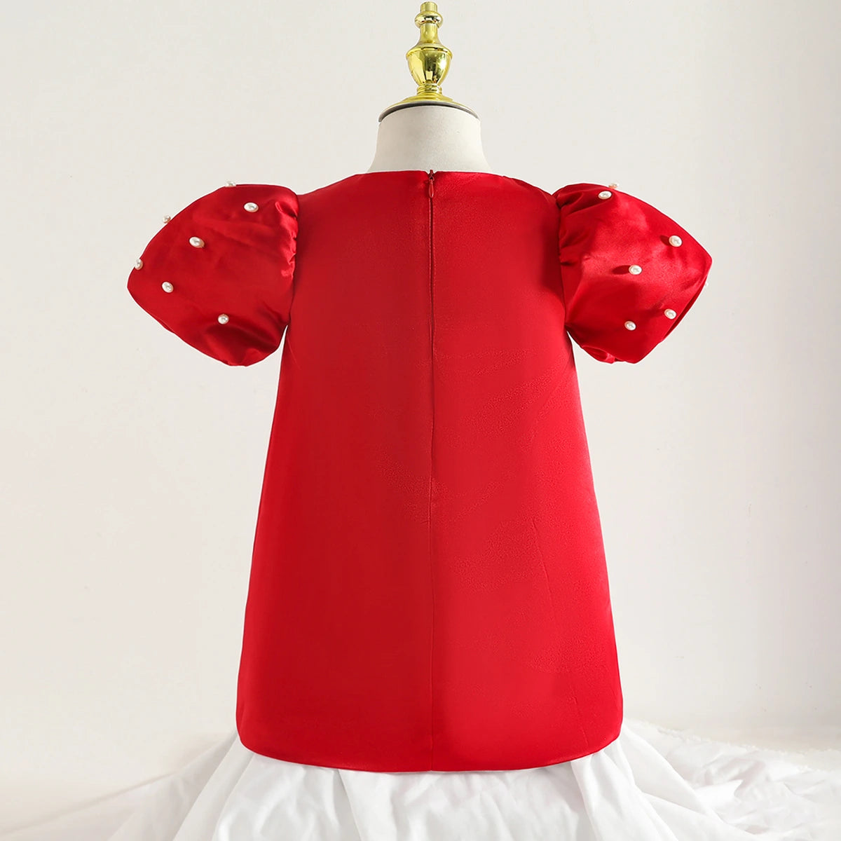 Girls Red Pearl Embellished A-line Party Dress With 3D Flower applique Party Dresses