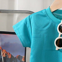 Boys Blue Embossed Print Short Sleeve T-Shirt With Shorts Sets 2 pc. Sets