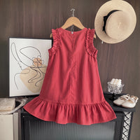 Girls Red Sleeveless A-line Dress Casual Dresses