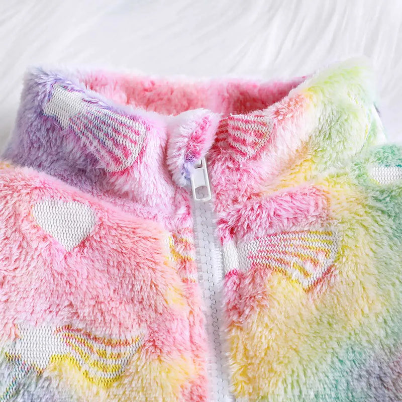 Girls Multicolor Self-Design Tie-Dye Pattern Hooded Zipper Jacket Coats & Jackets