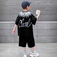 Boys Black Abstract Printed Summer Oversized T-Shirt With Shorts Set 2 pc. Sets