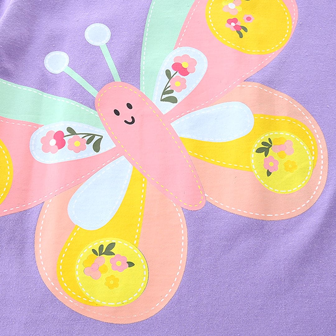 Girls Butterfly Print Short Sleeves T-shirt Tshirts   