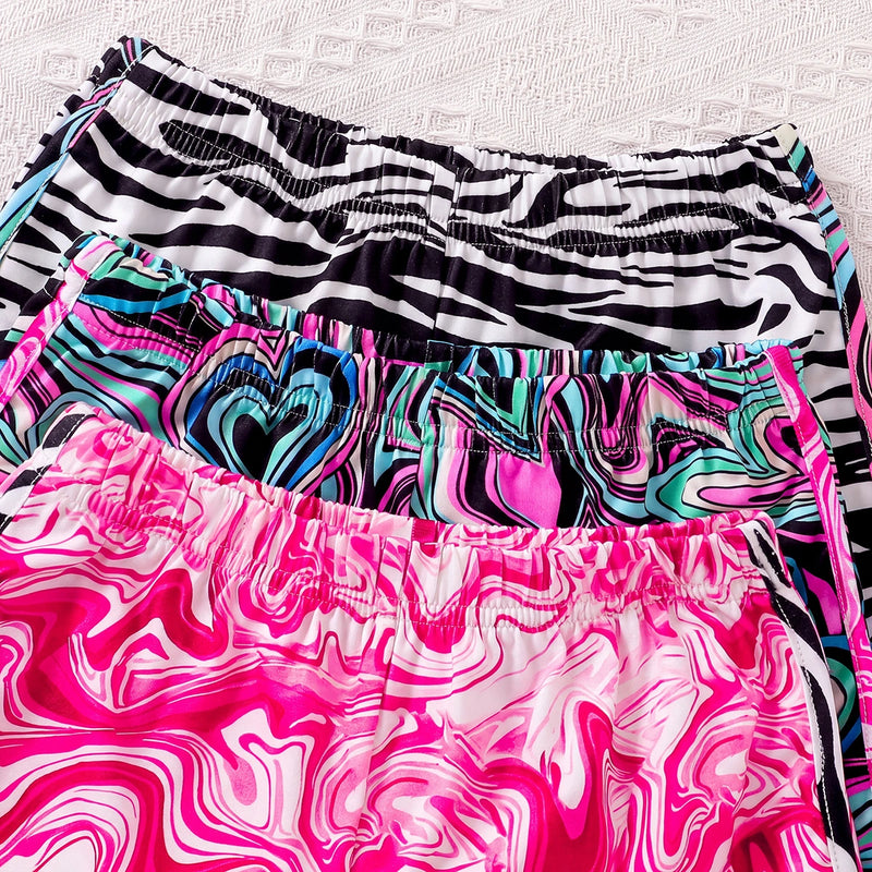 Girls Multicolour Abstract Print Knitted Shorts Pack Of 3 Shorts