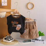 Boys Black Typographic Printed Sleeveless T-Shirt With Shorts Sets