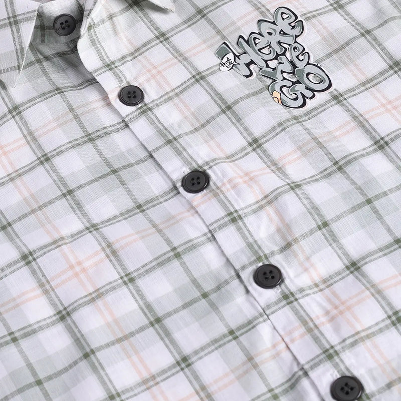 Boys Olive Checked Shirt With Printed T-Shirt And Twill Shorts Sets 3 pc. Sets