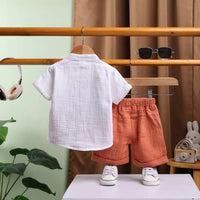 Boys Orange Embroidered Short Sleeve Shirt With Elasticated Shorts Sets 2 pc. Sets