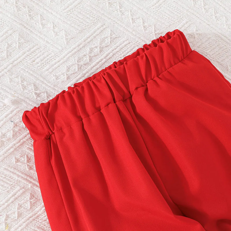 Girls Red Sleeveless Blazer Top With Wide Leg Pants Co-ord Sets Sets