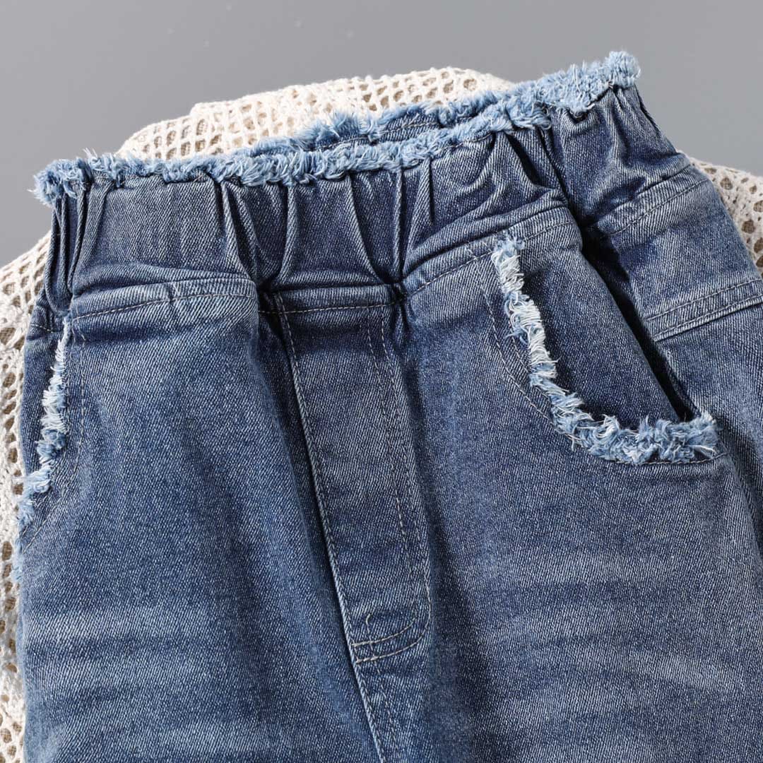 Girls Raw Edge Waist Straight Fit Denim Jeans   
