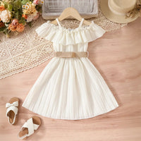 Girls White Off Shoulder Fit & Flare Dress Casual Dresses
