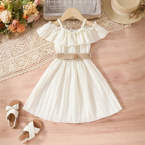 Girls White Off Shoulder Fit & Flare Dress Casual Dresses
