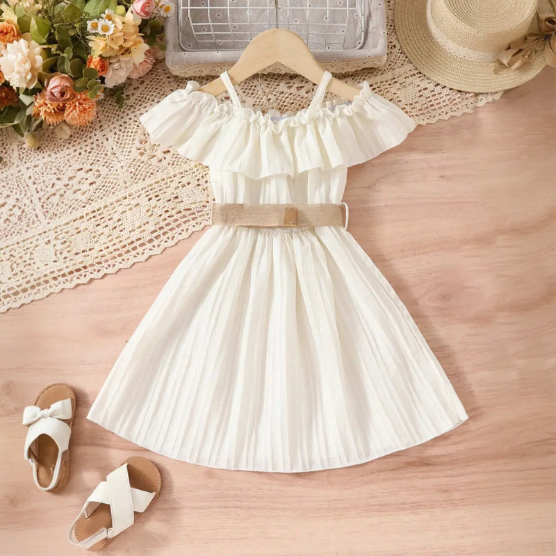Girls White Off Shoulder Fit & Flare Dress Casual Dresses