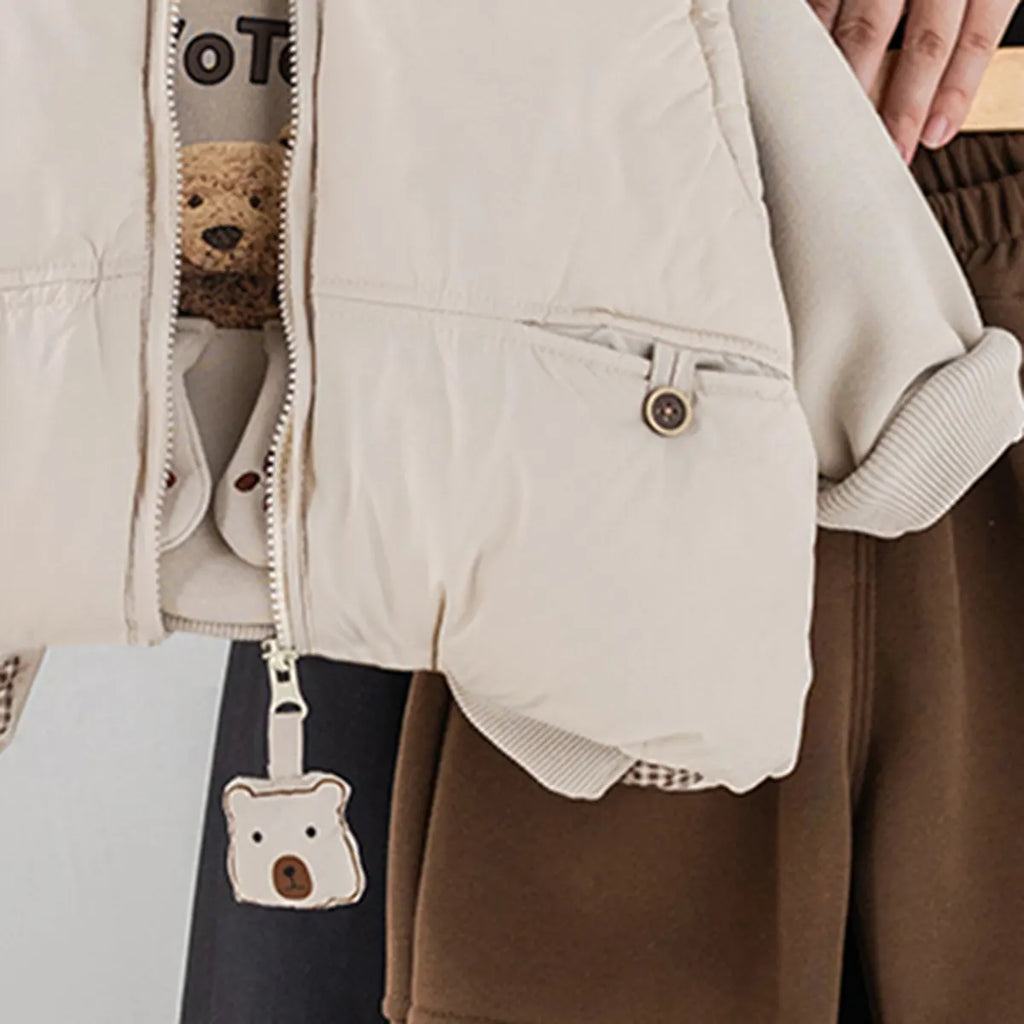 Boys Beige Jacket With Regular Applique Sweatshirt With Trouser Sets 3 pc. Sets