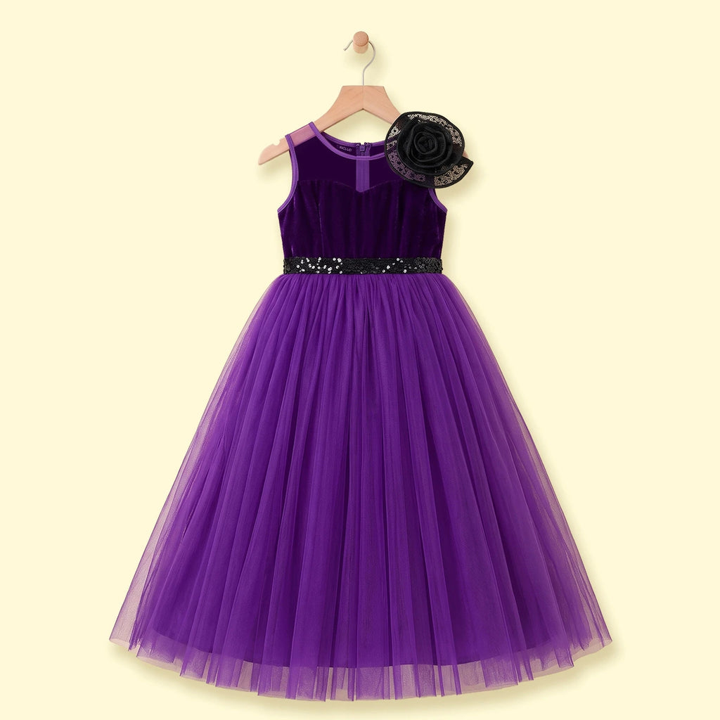 Girls Purple Sleeveless Floral Applique Fit & Flare Party Gown Party Dresses Purple 2-3 Y