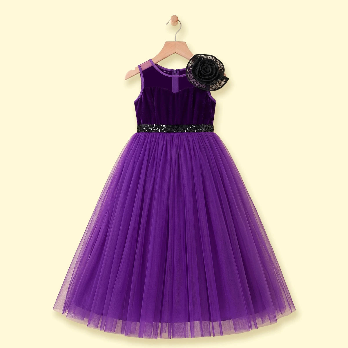 Girls Purple Sleeveless Floral Applique Fit & Flare Party Gown Party Dresses Purple 2-3 Y