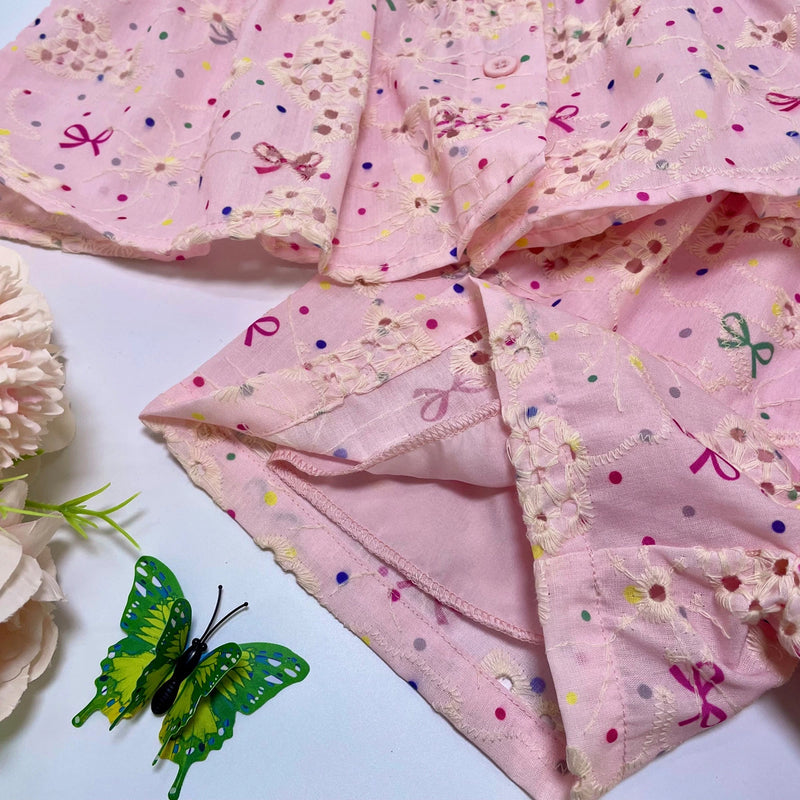 Girls Pink Bow Printed Sleeveless Top With Elasticated Shorts Sets 2 pc. Sets