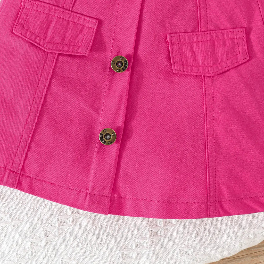 Girls Fuchsia Self-Design Crop Length Top With Skirt Sets 2 pc. Sets