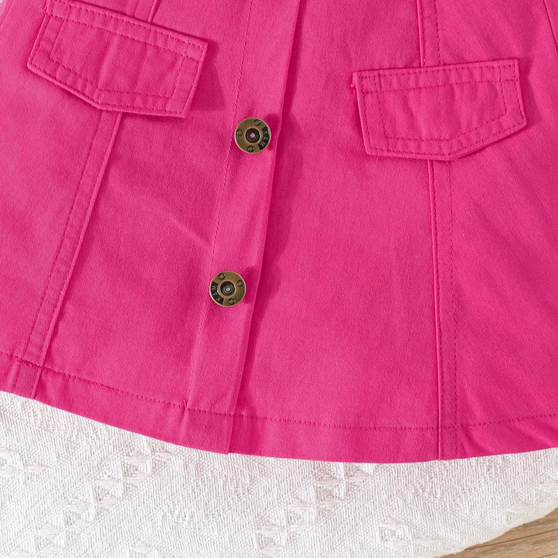 Girls Fuchsia Self-Design Crop Length Top With Skirt Sets 2 pc. Sets
