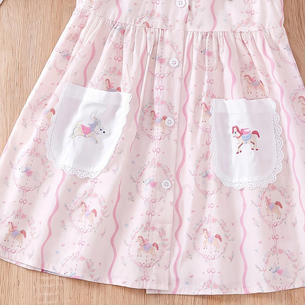 Girls Light Pink Printed Sleeveless A-Line Dress Casual Dresses