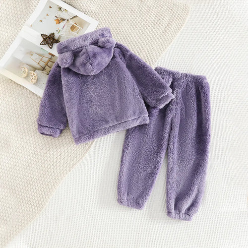 Girls Purple Polar Fleece Hooded Jacket With Jogger Co-ord Sets Sets