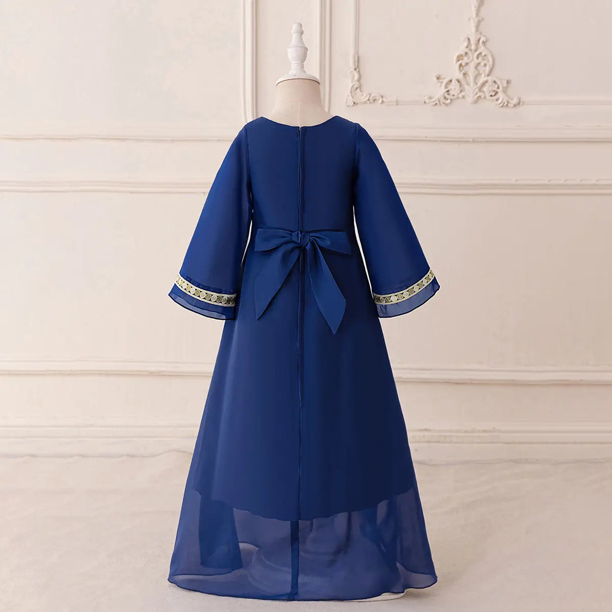 Girls Blue Embroidered Flared Sleeves Maxi Dress Casual Dresses