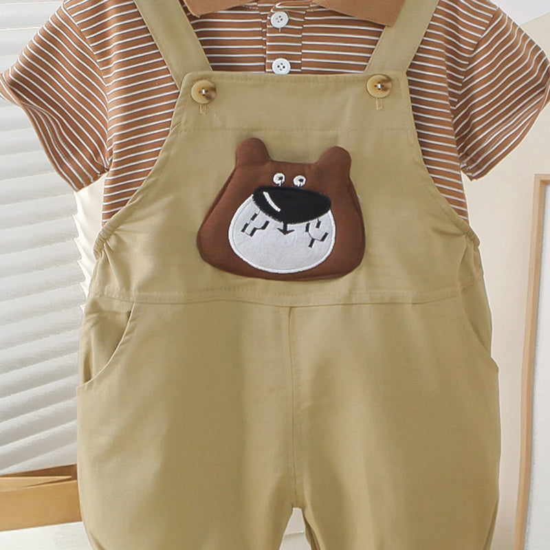 Boys Brown Striped Polo T-Shirts With Dungaree Set 2 pc. Sets