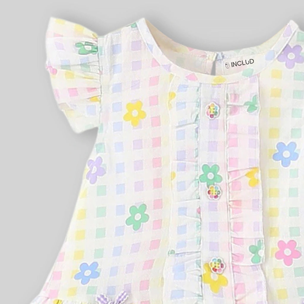 Girls Multicolor Floral Printed Ruffle Hem Drop-Waist Dress Casual Dresses