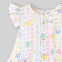 Girls Multicolor Floral Printed Ruffle Hem Drop-Waist Dress Casual Dresses