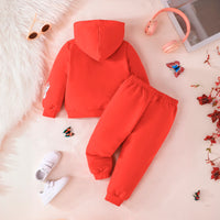 Girls Red Butterfly Foil Print Hooded Zipper with Joggers Set Sets