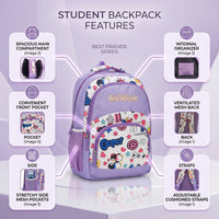 Girls Purple Emoji Print Polyester School Backpack Trending Accessories