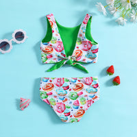 Girls White Graphics Sleeveless Top With Briefs Swimwear Sets Sets