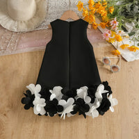 Girls Black Sleeveless A-line Party Wear Dress With Floral Applique Party Dresses