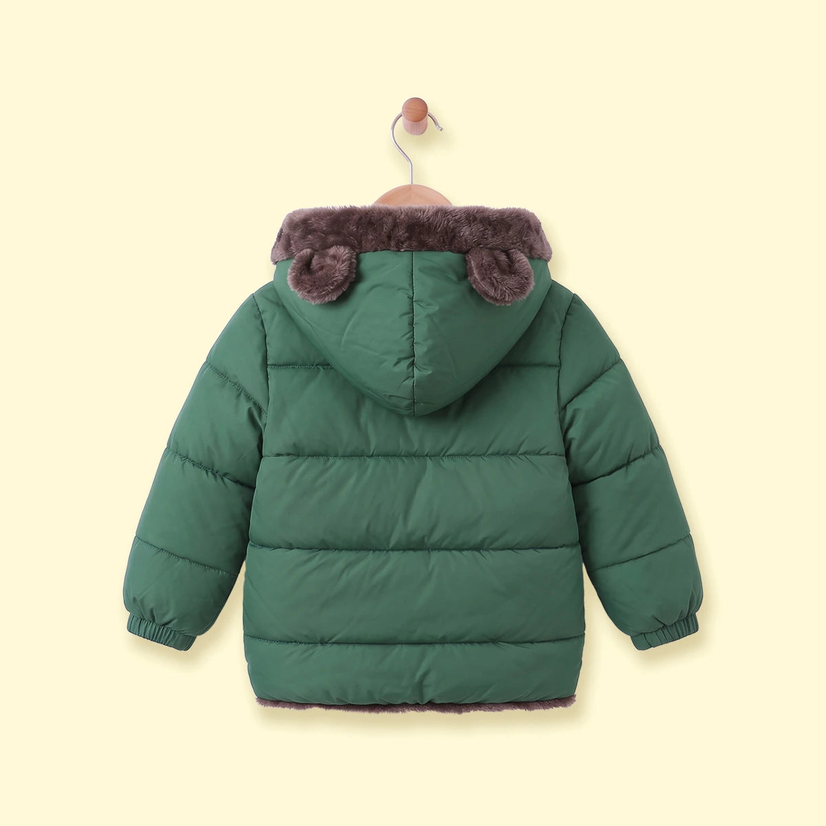 Boys Green Bear Ear On Hood Zip-up Puffer Jacket Coats & Jackets