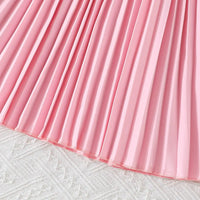Girls Pink Flower Applique Short Sleeves Top With Pleated Skirts Co-ord Sets Sets