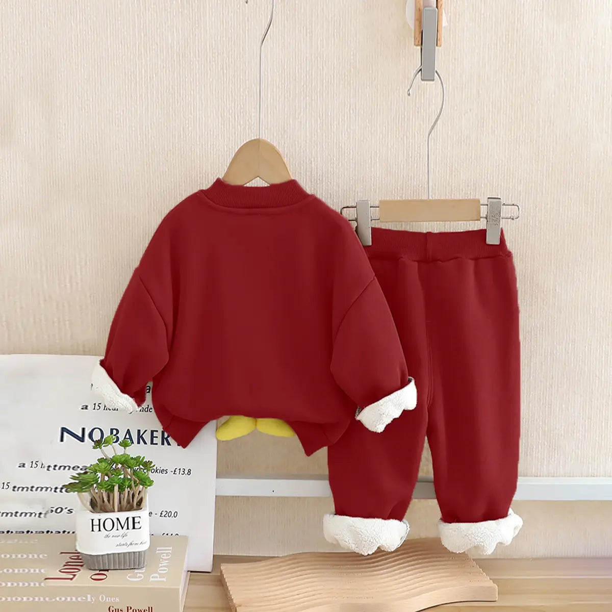 Girls Red 3D Bear Applique Sweatshirt With Jogger Co-ord Sets Sets